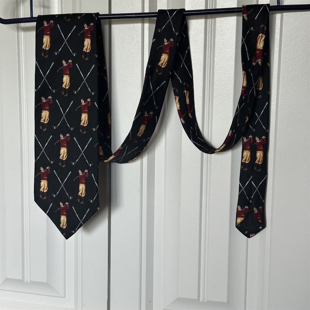 Vintage Tie Mens Necktie Rooster Golf Black Rugby Club
